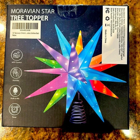 Monrovian Star Tree Topper Star Music Synch Change Colors App Controlled Timer - Picture 1 of 7